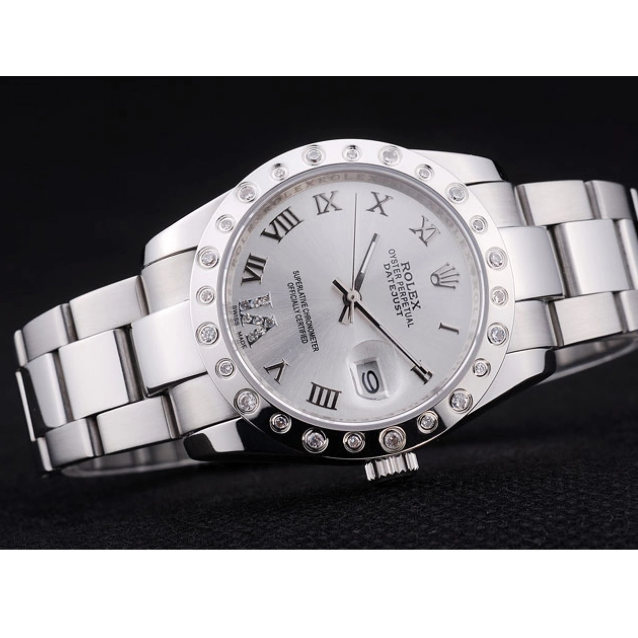 Aaa replica watch Bezel Dial Rolex 7468 Diamond Datejust Silver 0805